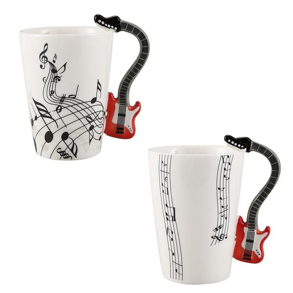 

creative music style guitar ceramic mug coffee tea milk stave cups with handle novelty gifts red black wine glasses