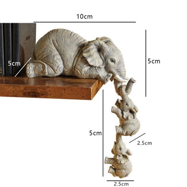 Statuette in resina dipinta a mano con elefante sitter 3 pezzi Madre e due bambini appesi al bordo del tavolo CFE 210924