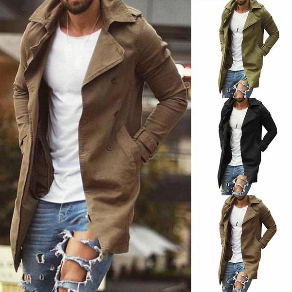 

men's trench coats 3 colors spring and autumn british style long slim large size windbreaker casual jacket s-4xl, Tan;black