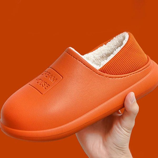 

slippers waterproof non-slip warm flats plush house shoe ladies winter comfor concise slip-on indoor women's footwear, Black