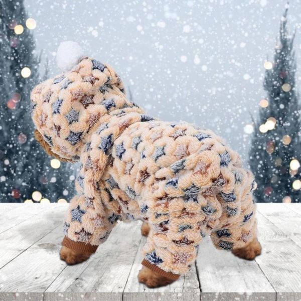

dog apparel pet warm pajamas flannel sand beige jumpsuit clothes winter star clothing cats and dogs