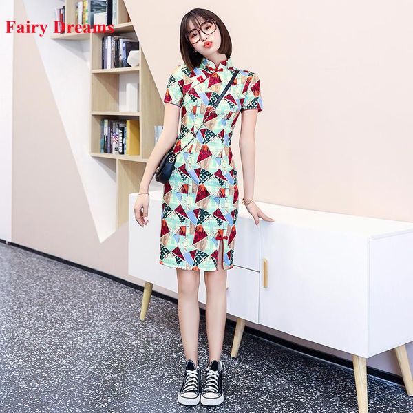 

spring summer women's cheongsam dress daily trapezoid triangle improved retro ethnic fashion chinese qipao lady's clothing, Red
