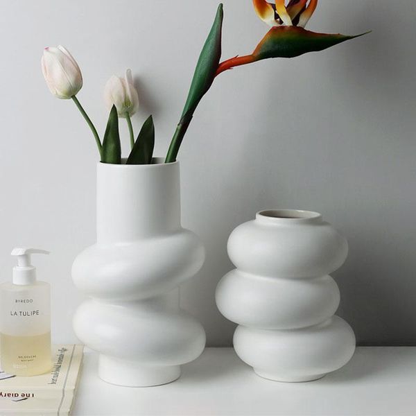 

vases nordic ins creative donuts white ceramic vase light luxury simple ornaments creativity art handicrafts home soft decoration