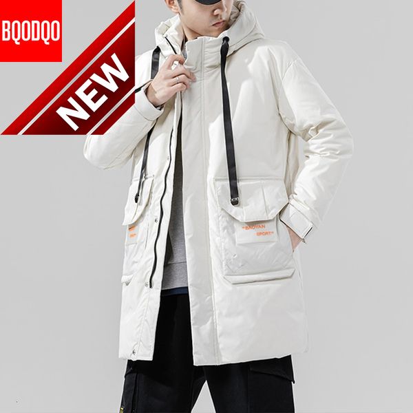 

long men down jacket winter hooded 90% white duck snow jackets coat thick japan hip hop streetwear military oversized coats, Black