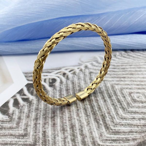 

bangle fateama simple stainless steel neutral open bangles hand-woven cross elastic classic jewelry, Black