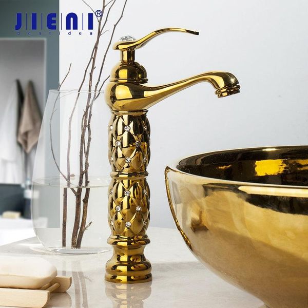 

bathroom sink faucets jieni golden plated polish basin high short luxury style faucet deck mounted single handle mixer tap