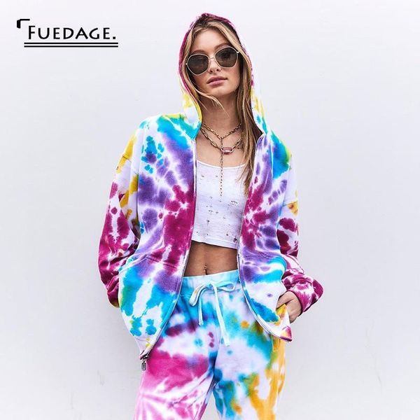 

women's tracksuits fuedage tie dye two piece set hooded and pants cardigan zipper coat 2 women casual long slee autumn outfits 2021, Gray