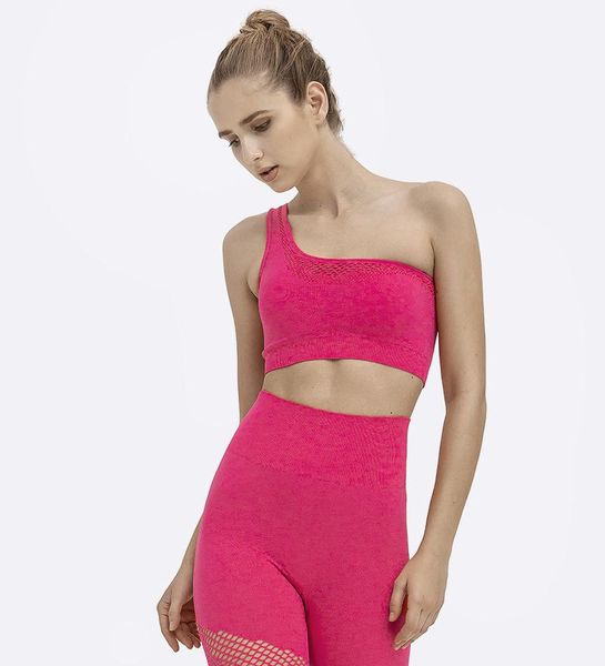 

gym clothing one shoulder solid sports bra women fitness yoga bras padded sport athletic vest running push up brassieres, White;black