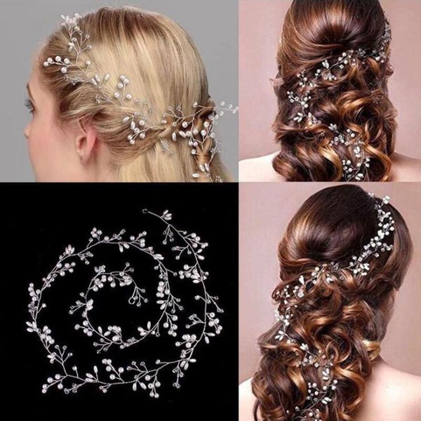 

other western wedding simulated pearl bridal vine hairbands handmade jewelry hair belt accessories floral crystal ornaments, Golden;white