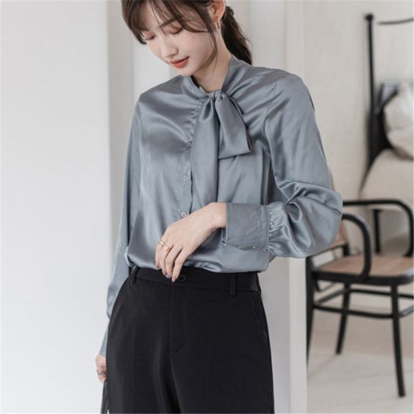 

large size bow stylish basewear streetwear office lady korean minimalist ol women basic all match loose shirts 210421, White