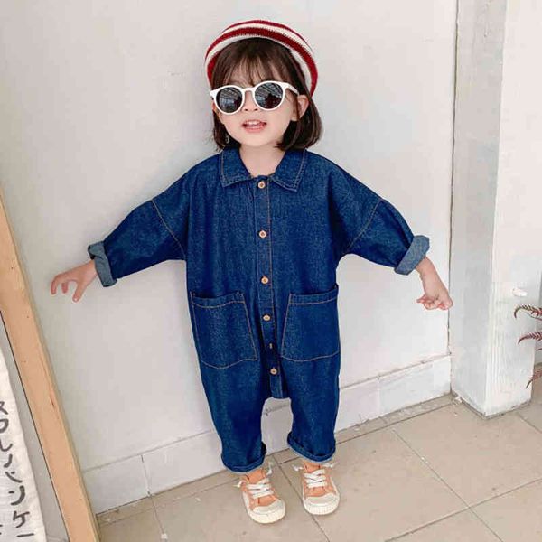 

children clothing jumpsuit spring pocket boys girls casual letter tooling denim kids clothes toddler cargo pants 210515, Blue