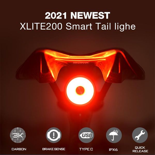 

enfitnix xlite200 smart bicycle tail light automatic brake t600 carbon fiber lightweight ultra bright led warning night bike lights