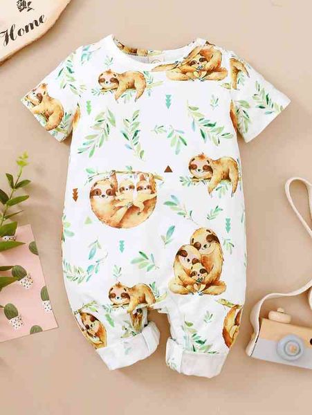 

baby sloth & plant print romper she, Blue