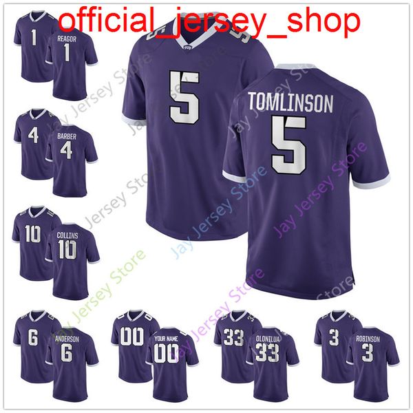 Maglia personalizzata Colleg TCU Horned Frogs LaDainian Tomlinson Shawn Robinson Michael Collins Darius Anderson Sewo Olonilua Jalen Reagor