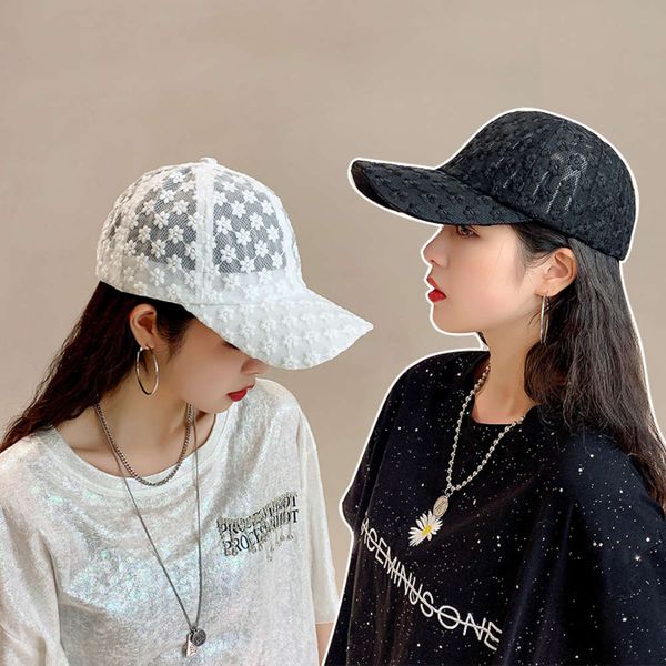 

baseball cap female sunscreen hat summer lace flower breathable tide brand korean sunshade versatile niche, Blue;gray