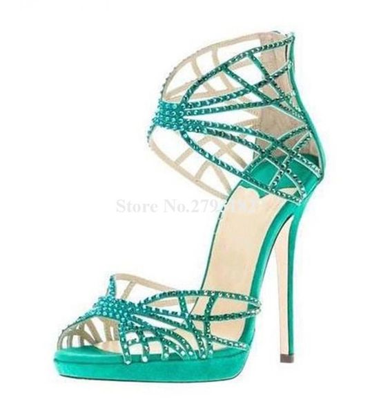 

women fashion open toe bling rhinestone platform sandals blue beige crystal high heel wedding shoes, Black