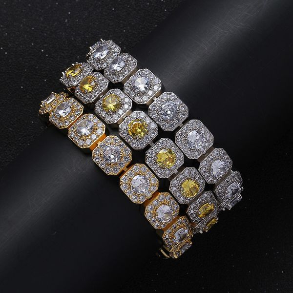 

iced out square tennis link chain bracelets for men new fashion hip hop claw setting aaa cubic zircon cz stone bling rapper jewelry charm br, Golden;silver