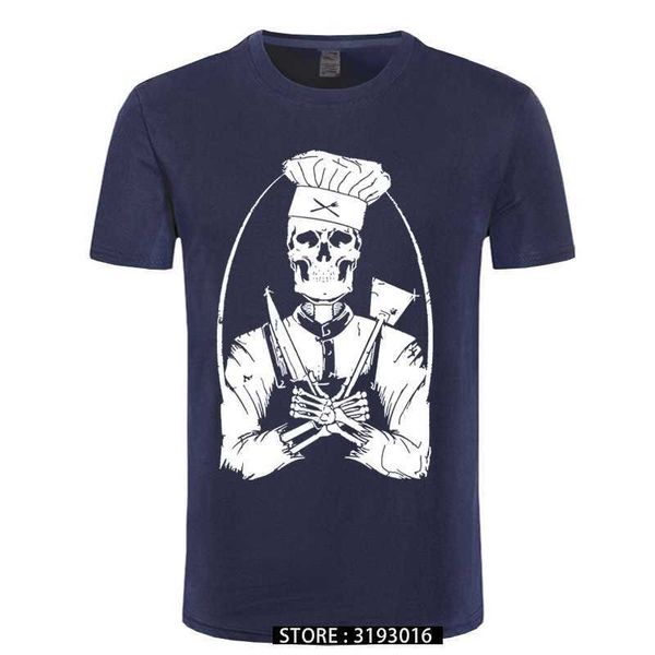 

skull cook chef cooking novelty design men's t shirt pure cotton printed fitnees fashion & tees casual camisas hombre 210629, White;black