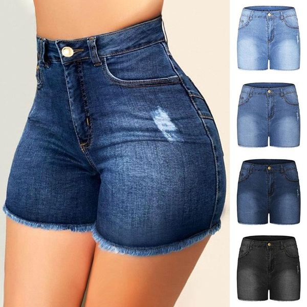 

women's shorts blue women ripped jeans broken denim summer straight high waisted pant slim fit pantalones fitness durable, White;black