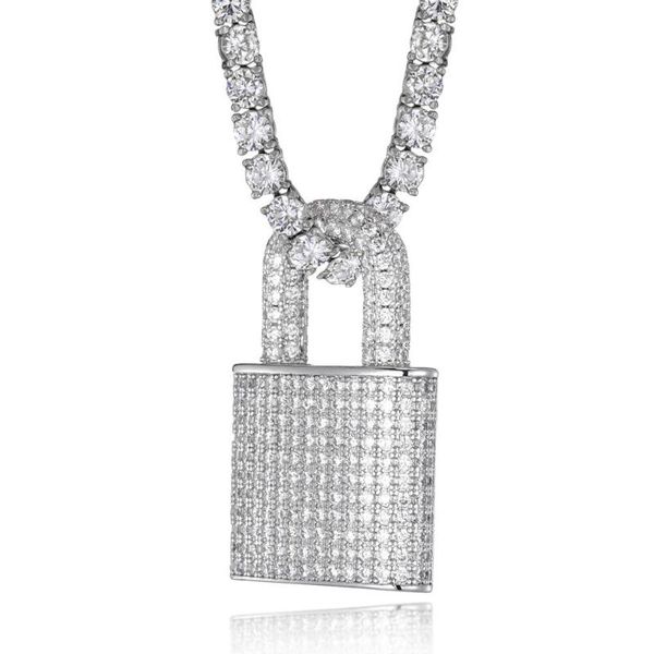 

pendant necklaces men hip hop iced out bling lock micro pave zircon charm hiphop necklace vintage jewelry fashion gifts, Silver