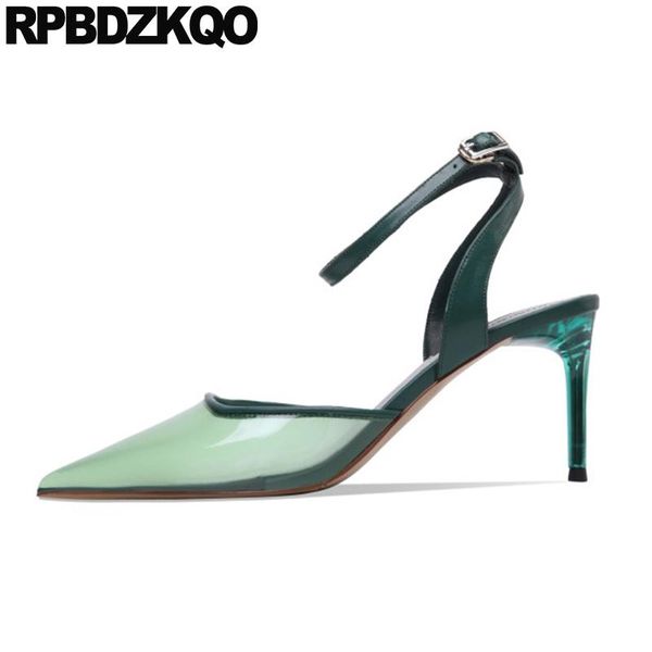 

dress shoes women pumps clear strap heels pvc pointed designer closed toe spring transparent green stiletto sandals ankle, Black
