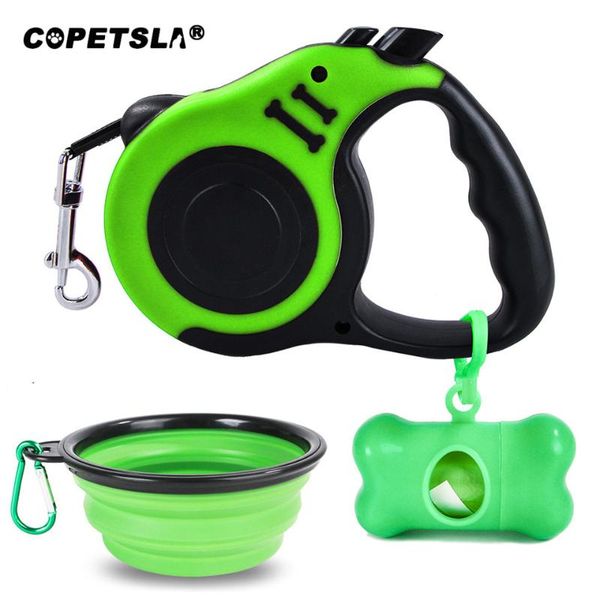 

copetsla durable dog leash automatic retractable nylon lead extending with pet bowl garbage bag for dogs supplies collars & leashes