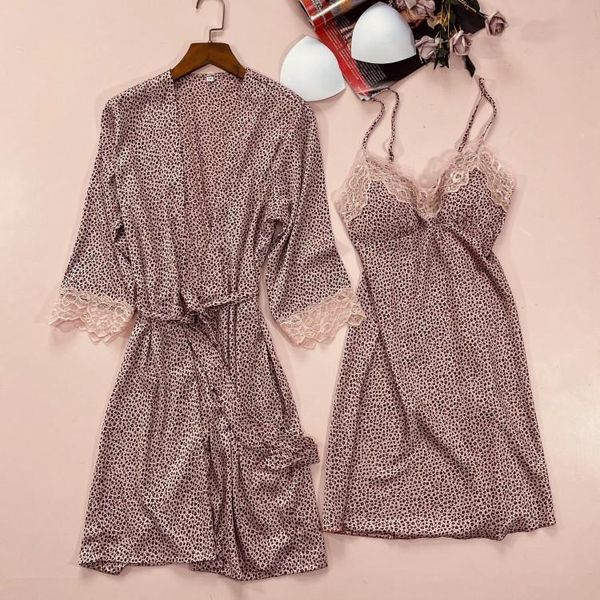 

robe set female sleepwear satin home clothing intimate lingerie summer nightwear pink casual bathrobe gown women's, Black;red