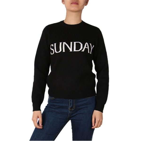 

runway letters print jumper women sweater knitted pullovers one week sunday monday tuesday wendnesday thursday friday saturday women's, White;black
