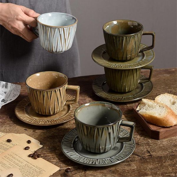 

mugs 2pcs retro ceramic coffee mug with saucer set personalized nordic milk garland cups creative home afternoon tea cup dishes 250ml