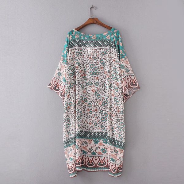 

women's blouses & shirts bohemian printed chiffon blouse cover up long sleeve women boho vintage cardigan floral casual chic beach sund, White