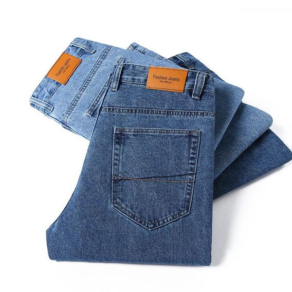 

spring business fashion no elasticity denim loose trousers male brand pants classic style men's straight-leg blue jeans