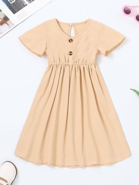 

toddler girls fake button a-line dress she, Red;yellow