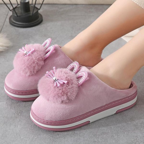 

slippers designer rhinestone girl ladie indoor thick furry slides female winter home casual shoes 2021 stylish, Black