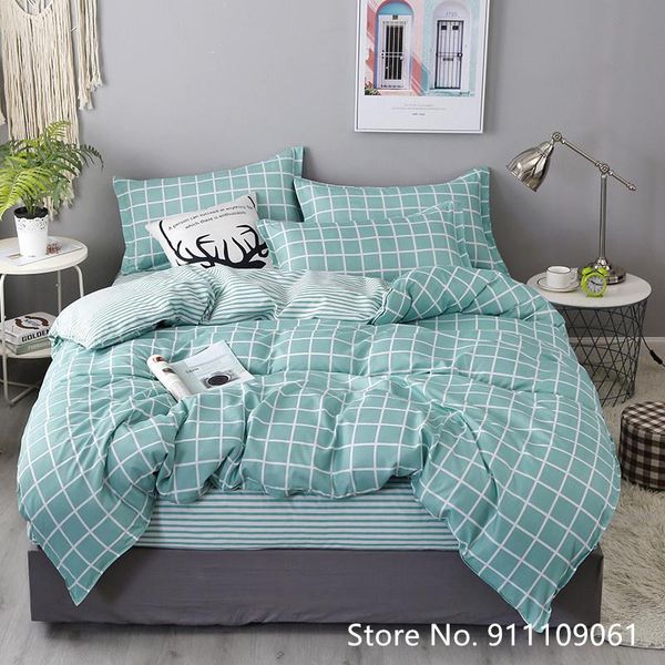 

bedding sets home textile blue stripe plaid simple duvet cover pillowcase flat sheet children and linen bedclothes 3/4pcs