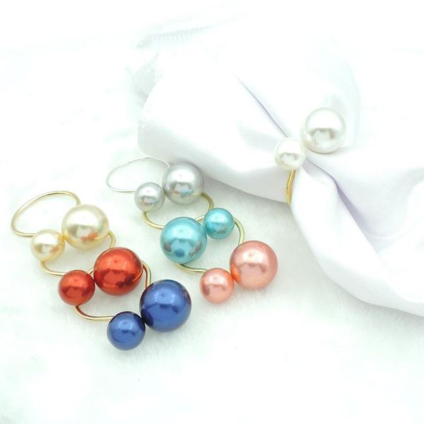 

napkin rings 12pcs/lot variety of color pearl ring metal buckle wedding holiday table creative decoration