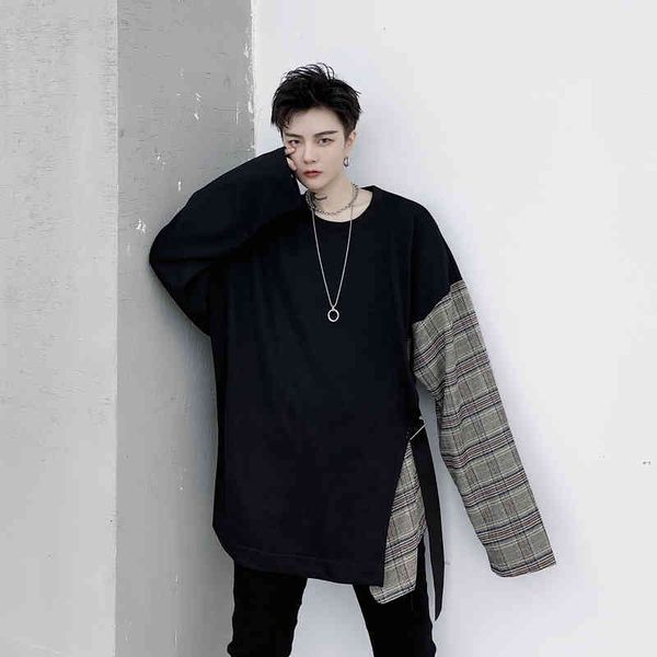 

men's jackets men plaid ribbon loose pullover sweatshirt youth male women streetwear long sleeve hoodie 42fc, Black;brown