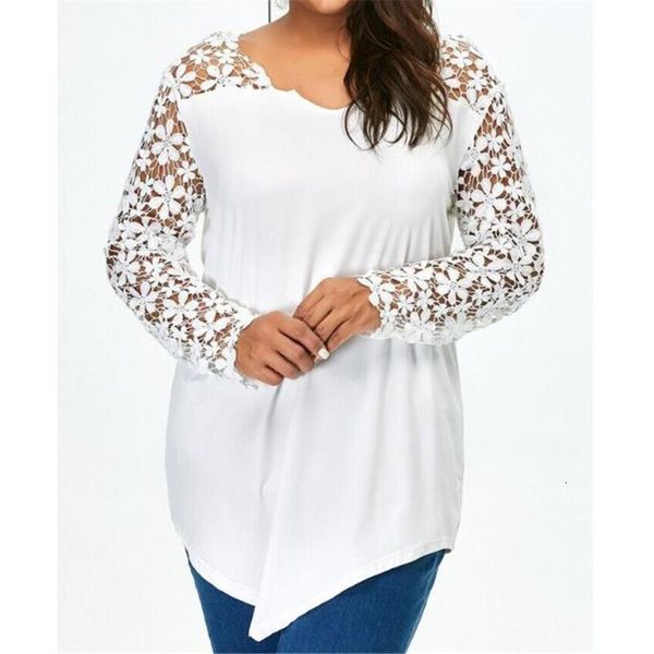 

women's blouses & shirts spring autumn women fashion casual chiffon floral lace long sleeve loose pullover tunic round neck blouse date, White