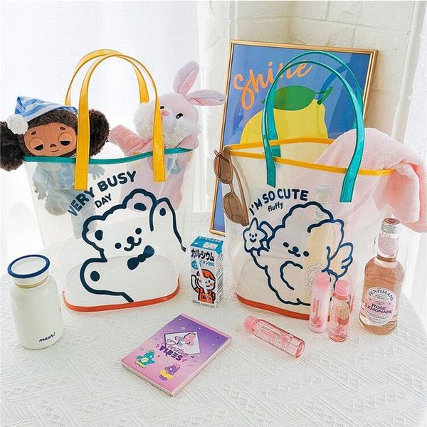 

evening bags jelly transparent waterproof handbag girls travel beach bag kawaii shoulder women daily bear shopping wash