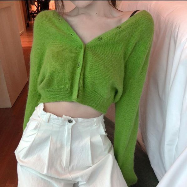 

spring autumn knitted cropped womens sweaters cardigan solid color clothes short cardigans v neck long sleeve thin coats, White;black
