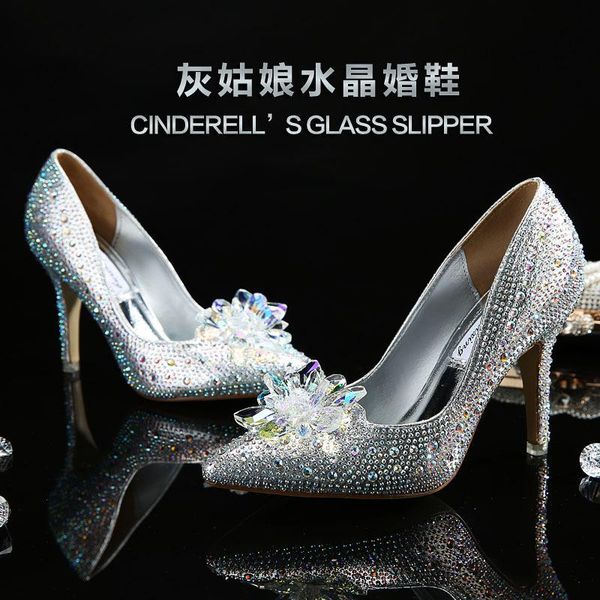 

dress shoes 2021 red women fashion 9cm pointed toe high heels pumps bling crystal party thin rhinestones wedding 34-43, Black