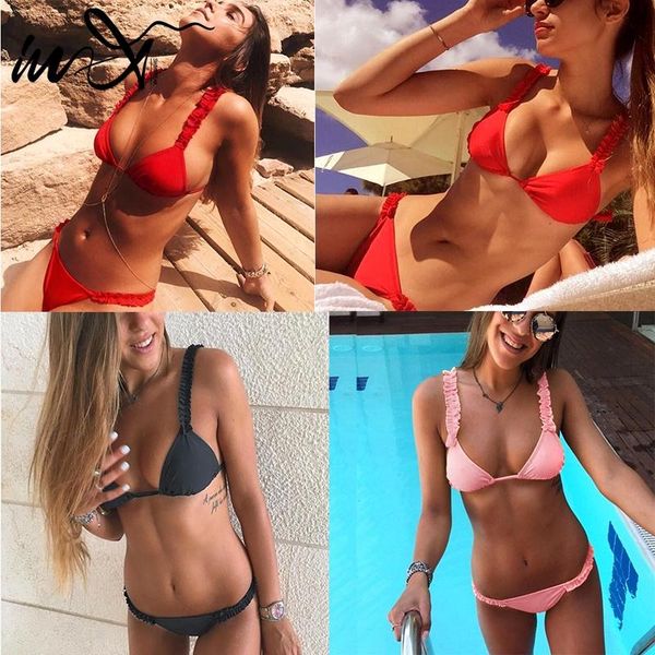 

women's swimwear in-x ruffle micro bikinis 2021 mujer triangle bathing suit push up swimsuit female bathers thong two-piece, White;black
