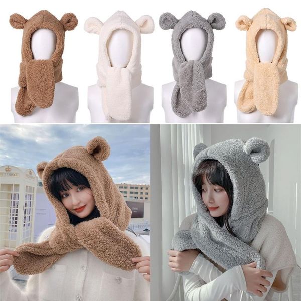 

beanies women girls plush cute warm bear ear hat winter hats earflap earmuff caps