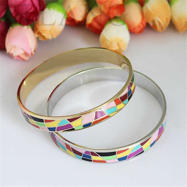 

1.0cm width rainbow colorful lines style enamel jewelry bangle q0717, Black