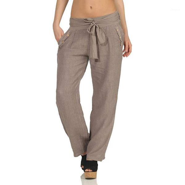 

women's pants & capris womens casual linen solid color fashion autumn vintage drawstring elastic waist wide leg female trouser, Black;white