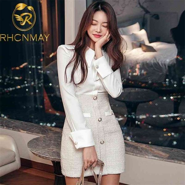 

autumn office lady dress korean style turn-down collar full sleeve work women single-breasted patchwork 210520, Black;gray