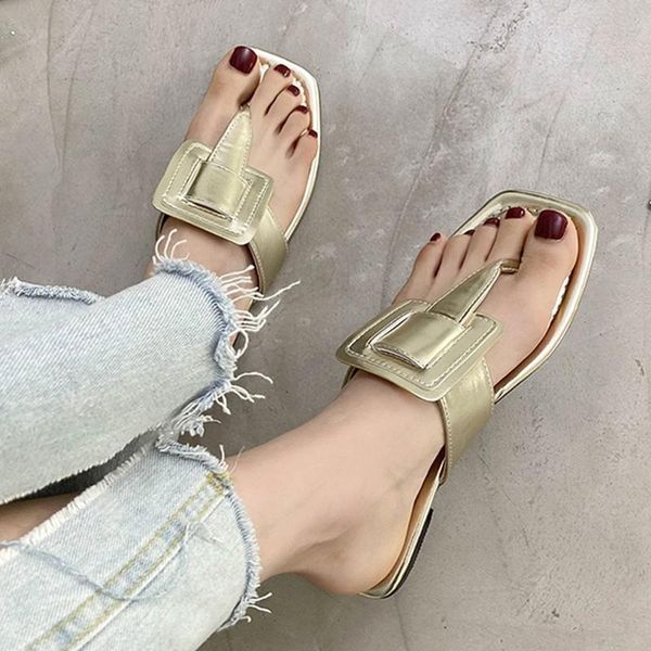 

slippers casual flip flops women temperament flat sandals gold home open toes for outer wear woman shoes, Black