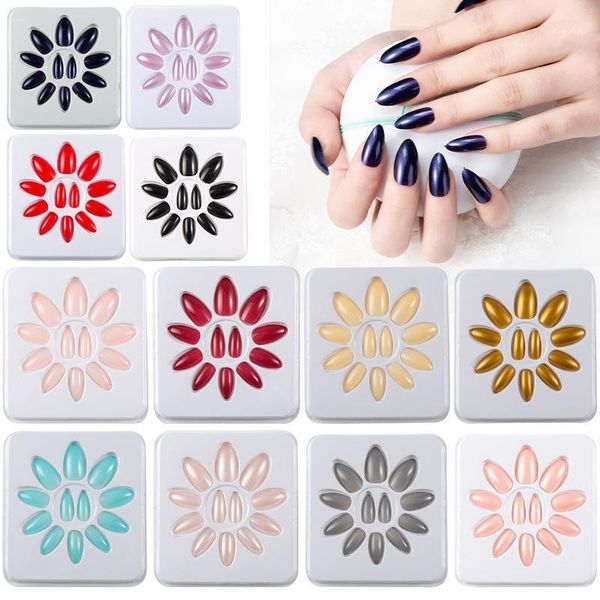 

12-colors full-length artificial fingernails for decorative optional wearable detachable fake nails tips with glue designs pink1, Red;gold