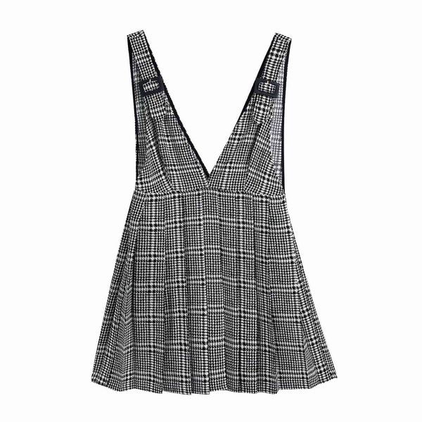

spring women dress hound-tooth check plaid spaghetti strap v-neck above knee female fashion casual clothes 210517, Black;gray