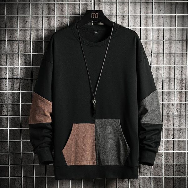 

men's hoodies & sweatshirts men clothing 2021 spring sweatshirt youth trend stitching round neck casual long-sleeved top, Black
