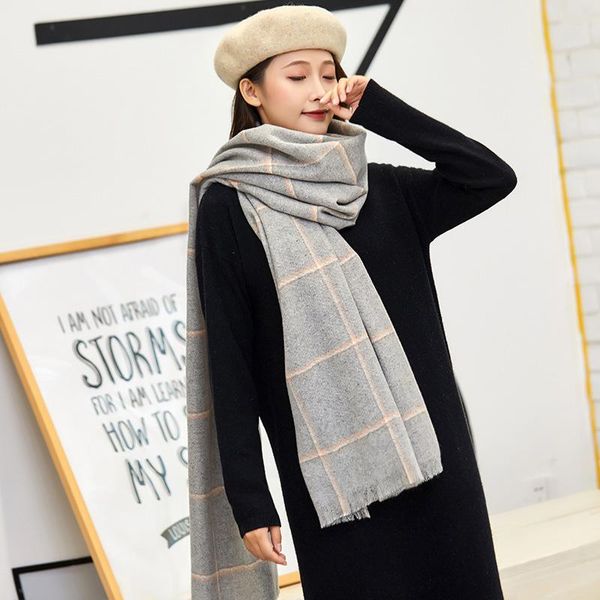 

autumn winter woolen plaid scarf, female fashion, all-match, student faux cashmere warm comfortable shawl, tippet for women scarves, Blue;gray